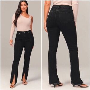 Abercrombie and Fitch The Skinny High Rise Black Jeans Split Hem size 27 solid